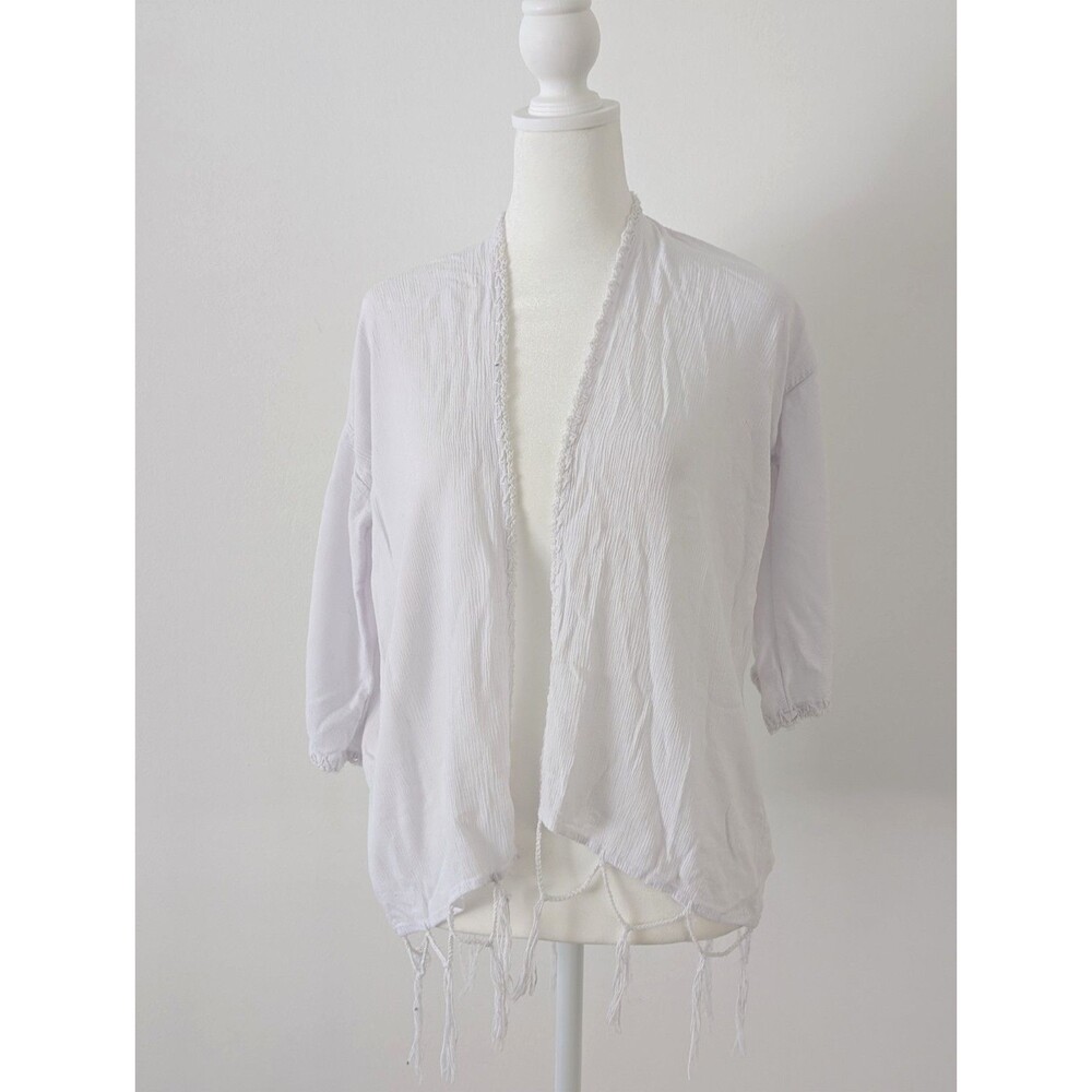 Kimono White Women M Crochet Medallion Fringe Tassel Swim Cover Up Boho
